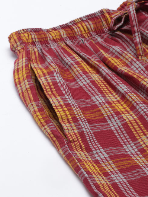 Burgandy Checked Pure Cotton Sleepsuit